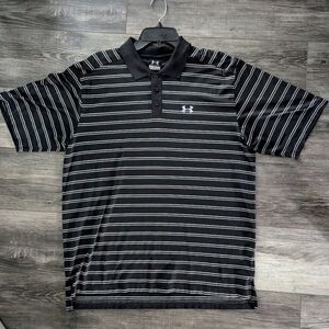 Under Armour Brown Striped Golf Polo Shirt LARGE